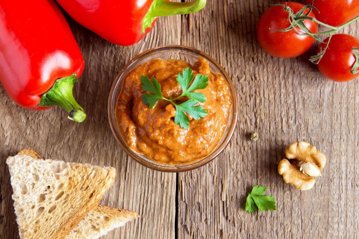 Red pepper walnut dip